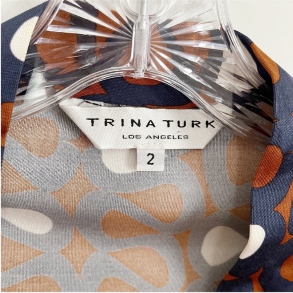 Trina Turk top orange navy blue mod retro empire waist zipper silk - Picture 7 of 9